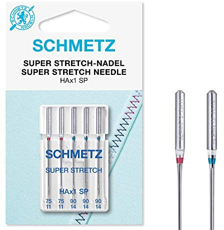 SCHMETZ | 5 Aiguilles pour machines à coudre | Super Stretch | HAX1 SP | Grosseur 75/11-90/14