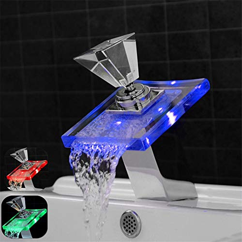 Basin Taps Led Waterfall Hot And Cold Water On The Stage Basin Bathroom Temperature Control Discoloration Illuminate Glass Wash Basin Faucet