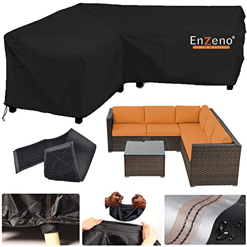 Enzeno Funda Protectora para Muebles de jardín en Forma de L, Impermeable, Resistente al Viento, Cubierta de Lona para Exterior, para Conjunto de sillones de Esquina (255 × 255 × 87 cm)