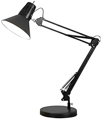 MAKA Lampada da Scrivania 60W Moderna, Lampada da Tavolo con Braccio Girevole Regolabile, Lampada da comodino Protezione Occhi per Lettura, Ufficio, Studio E27 (Non Inclusa) (Nera con braccio)