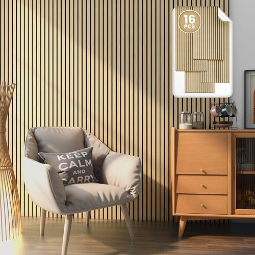 NEU.HOLZ Set di 16 Pannelli Fonoassorbenti Decorativi Isolamento Acustico per Parete e Soffitto Pannelli in Feltro Acustico PET con Listelli in MDF - Rovere