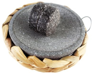 KROGHIN Liten storlek 6 tum/15 cm granitkvarn mortel och stöt set stenplatta set för krydda och salt på camping primitiv lava maträtt