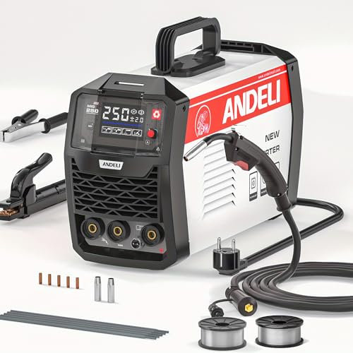 ANDELI MIG Welder 120 Amp, 220 V MIG Welder Flux MIG/Lift Tig/Stick 3 en 1 Soldador Multiproceso MIG Soldadura sin gas Flux Soldadura MIG-250ME LED