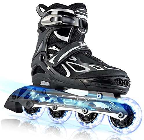 2PM SPORTS Verstellbar Inliner für Kinder Mädchen Jungen, Inline Skates Rollschuhe für Damen Herren Größe 30-33 34-37 38-41 42-44 (Grey M)