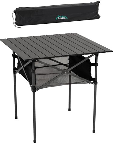 Andes 70cm Portable Aluminium Roll-Top Camping Dining Table with Steel Frame, Lightweight Outdoor Foldable Picnic Table