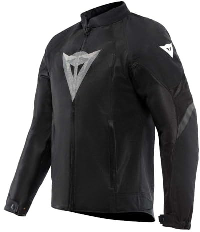 Dainese - Air Graphics Tex Jacket, Chaqueta de Moto de Verano, Ventilada y Ligera, con Protectores Suaves en Hombros y Codos, Hombre, Negro/Blanco Diamante, 50