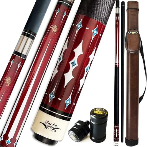 TaiBA Queue de billard professionnelle en 2 pièces avec étui 1x1, embout de 13 mm, 147,3 cm, bois dur en érable canadien - 539-567 g (sélectionnable) - Bleu, Noir, Rouge, Gris, Vert, Brun