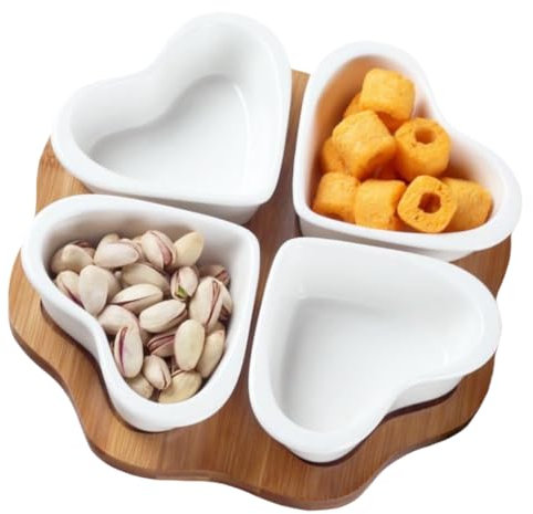 MEETOZ Ceramic Condiment Appetizer Set, Porcelain Divided Serving Dishes, Relish Tray, Perfect for Chips and Dip, Veggies, Candy and Snacks, Fruits, appetizers（Heart-Shaped）