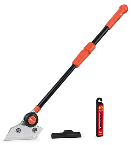 EHDIS Grattoir Plancha avec 10 Lames, Grattoir télescopique de 16 à 23 INCH, Lames en Acier Au Carbone 100mm, pour Carrelage, Papier Peint, Colle, Miroir, La Table de Cuisson