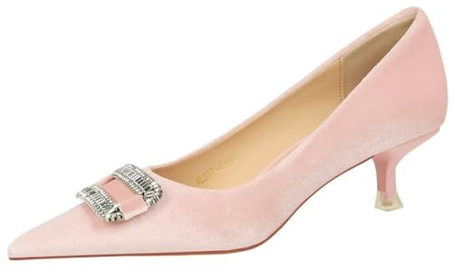 HSyc JRX Zapatos de tacón pequeño y diamantes de imitación Stiletto Zapatos de mujer Elegante, Rosa., 34 EU