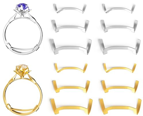 ELETIUO Lot de 12 protège-bagues en métal rempli pour bagues lâches, 3 tailles pour différentes largeurs de bracelet, ajusteur de taille de bague invisible pour toutes les tailles de bague, couleur or