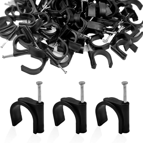 LOUZAGO 50 Pcs Pex Clamps, 1 Inch Pex Hangers J-Hook with Nail, Black Half Clamps Nail in Cable Clips for 1 OD Tubing Pipe, Fixing Wire (23.5mm)