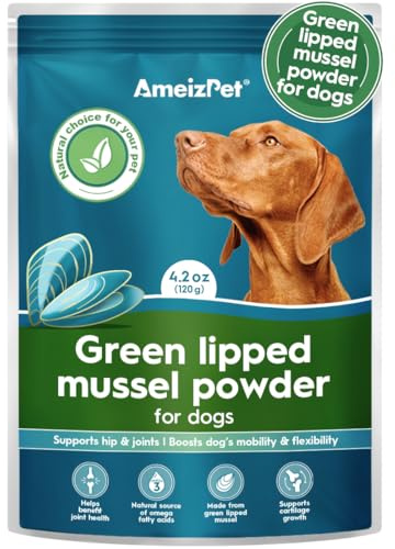 AmeizPet Cozza dalle Labbra Verdi in Polvere per Cani, Integratore per Articolazioni di Anche e Giunti Potenziatore della Mobilità con Glucosamina, Omega-3, e Cozze Verdi per Cani, 120 g (4.2 Oz.)