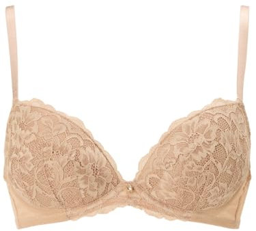 Ann Summers Sexy Lace Padded Plunge Bra, Fuller Bust DD+, A-G Cup, Curve-Enhancing Womens Underwear with Padded Cups & Underwire, Removable Mini Pads for Smaller Sizes, Adjustable Straps Light Beige