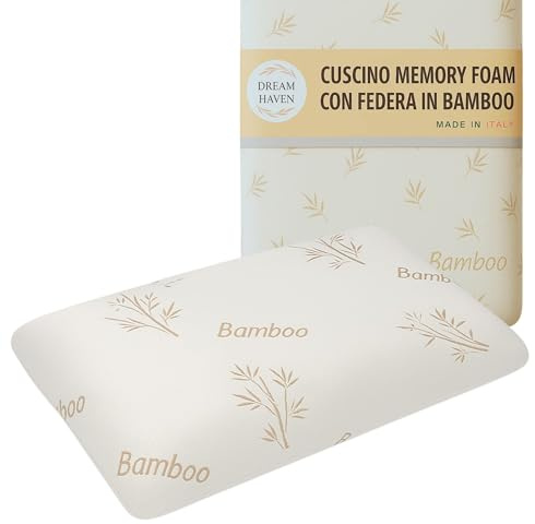 DREAM HAVEN Cuscino Memory Foam a Saponetta con federa in Aloe Vera, Cuscino letto Cervicale e Ortopedico, Guanciale Letto Anti Acaro e Anallergico (Federa in Bambù, 1)