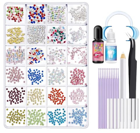 Jubilofex Kit de gemas dentales para joyas dentales con cristales, reparación temporal y mejora estética decorativa para necesidades cosméticas
