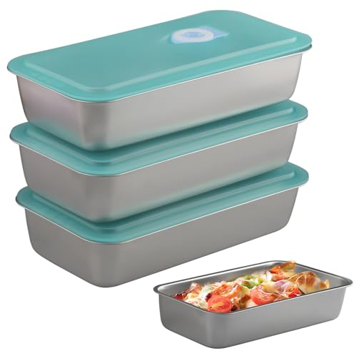 hocadon 4 Piezas Recipientes Herméticos para Alimentos Acero Inoxidable 20x10,5x4cm Caja de Almacenamiento Frigorífico con Tapa Recipientes de Acero Inoxidable para Alimentos Pequeños