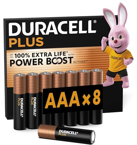DURACELL Plus Piles AAA (Lot de 8) – Piles Alcalines 1,5 V–Durent Jusqu’à 100% Plus Longtemps grâce aux Actifs Power Boost–Fiable pour Vos Appareils du Quotidien–Emballage 0% Plastique– MN2400