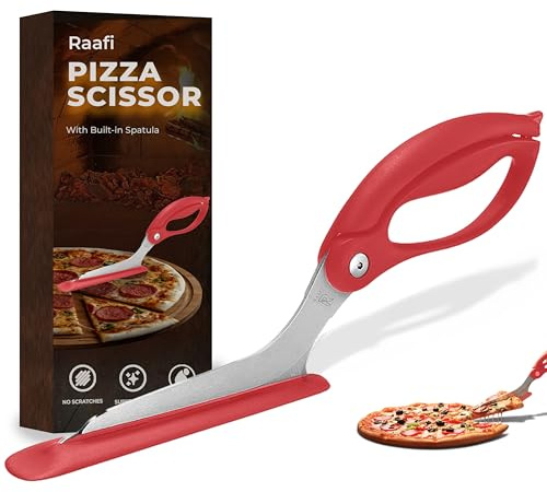 Pizza Scissors with Non Stick Slice Server. Sharp Pizza Cutting Without Topping Mess.Firm Grip, Food Grade Stainless Steel Pizza Cutter. Dishwasher Safe. 4 in 1 Kitchen Scissors