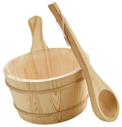 Fazvncv Seau de sauna en bois louche ensemble 4L grande capacité vapeur salle de bain outil baignoire barils avec poignée pour hammam