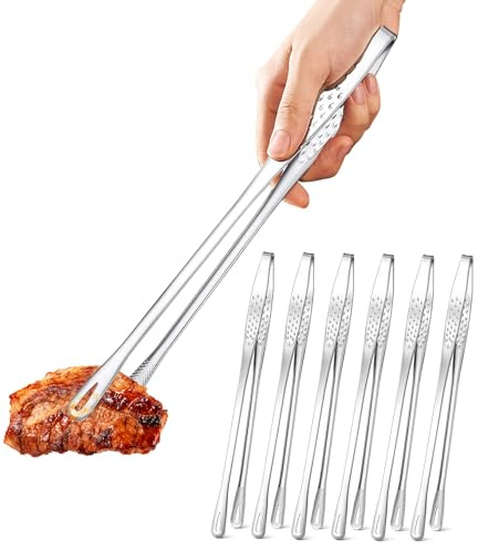 Ugotit 6 Pack Cooking Tongs 11 Inch, Korean BBQ Tongs Stainless Steel Kitchen Tweezers, Japanese Yakiniku Grill Tongs for BBQ, Frying, Salad, Hot Pot