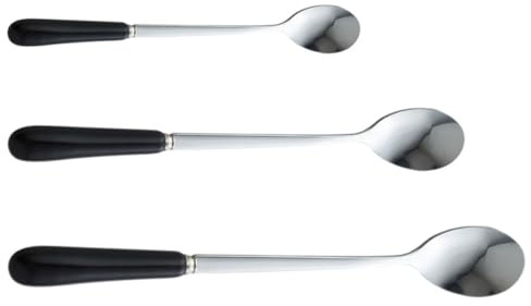 SHINEOFI Cucharas de Café y Postre 3 Piezas Negras Mango Largo, Acero Inoxidable y Cerámica, para Mezclar Bebidas, Uso Doméstico, Cafeterías y Bares, Cucharas Pequeñas para Hielo y Helado