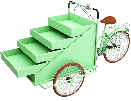 Stor främre lastpedalassistent trehjuling lastcykel, 3 hjul mat varuautomatvagn med öppen kropp, för bröllop och mässor