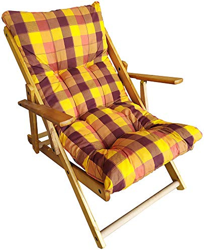 Sessel Relax Liegestuhl 3 Positionen in Holz Klapppolster H 100 cm Farbe als Foto (Gelb)