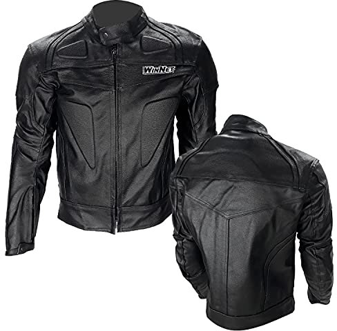 WinNet giacca giubbotto da moto in di pelle con protezioni omologate C.E. ed imbottitura removibile (XL)