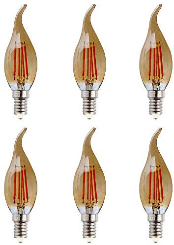 HUAMu Ampoule LED E14 Forme de bougie à filament 4W (Équivalent à 40W halogène) Blanc Chaud 2700K 400Lm Ampoules Flamme Ampoule Bougie Classique E14 LED Vintage Verre Ambré Non Dimmable, Lot de 6