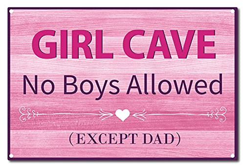 CREATCABIN Cartel Chapa Metal para NiñasNo Se Admiten Niños Excepto Papá Retro Vintage Divertido Mural Artístico para Pared Pintura Hierro Colgante para el HogarJardín Bar Pub Cocina 8 x 12 Pulgada