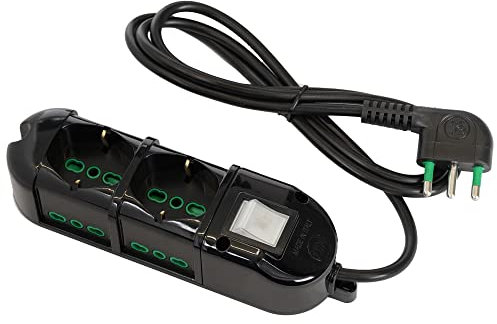 FANTON 481133-B Multipresa elettrica 6 posti con 2 prese universali e 4 prese bivalenti italiane laterali ciabatta spina grande 16A colore nero cavo 3mt