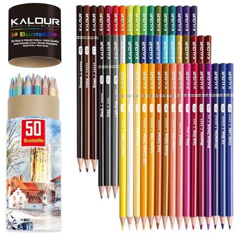 KALOUR Buntstifte für das Erwachsenenmalbuch, mit weichem Kern, ideal für Zeichnen, Skizzieren und Schattieren – ein Geschenk für Erwachsene, Anfänger und Künstler. (50)