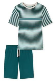 Schiesser Herren Schlafanzug kurz Rundhals - Nightwear Set, Jeansblau_181165, 48