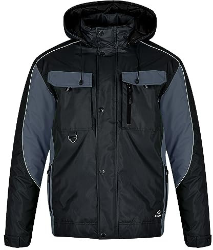 BWOLF BRAVER Arbeitsjacke Herren Winter Herren Winter Winddichte Winterjacke Arbeitsjacke Warme mit Kapuze Outdoor Jacken für Männer (Schwarz, L)