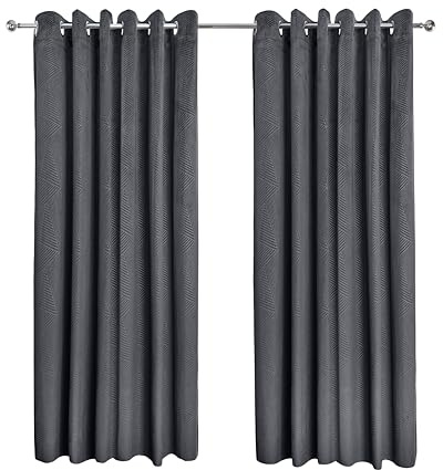 Emma Barclay Midnight Velvet Eyelet Curtains - Heavyweight Soft Embossed Velvet Ring Top Room Darkening Curtains for Bedroom & Living Room (Charcoal Grey, W 66 x L 72 (2 Panels), Window Curtain)