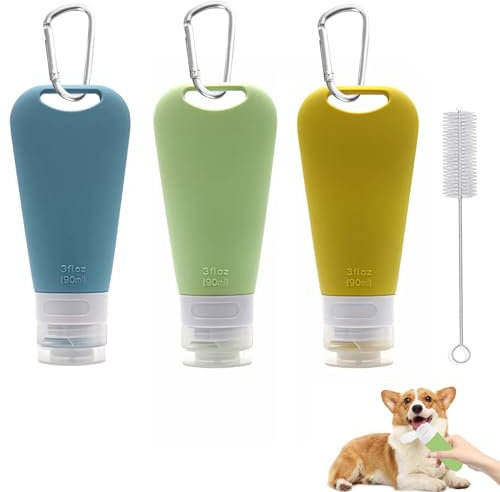VireEyU 3 Stück Futtertube für Hunde, mit Karabiner und Reinigungsbürste, aus Silikon, Ideal für Hundetraining und Reisen, Belohnungstube, Haustier Outdoor Zubehör (90ml)