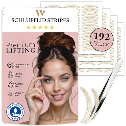 WOW STRIPES Schlupflider Augenlid Premium Stripes unsichtbar (192 Stk) | Lifiting ohne OP, hautfreundlich, natürlich | Eyelid Tape Tapes Straps Strip als Lifting Set Augen-Lidstraffung Augenpads-M