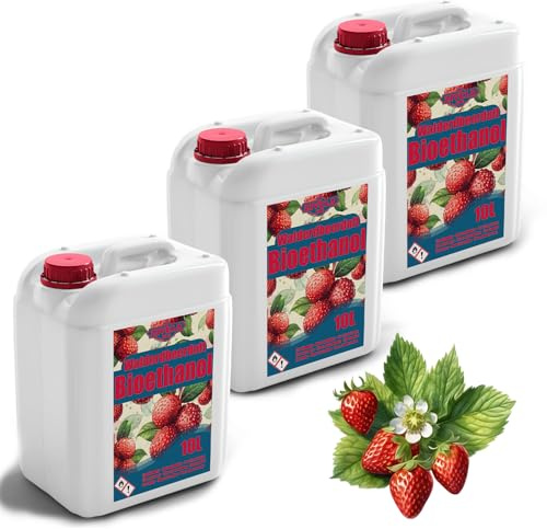 Bioetanol 96,6% 10 l | Ekologisk alkohol skogsjordgubbsdoft 96,6% 3 x 10 l | bioetanol för öppen spis, bordskamin | bioetanol skogsjordgubbsdoft | Ren förbränning, utan rök