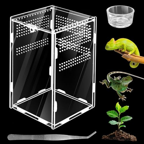 Set de Terrario para Insectos, Caja de Terrario de Reptiles 360° PRITOK, Terrario de Vidrio Acrílico para Reptiles y Anfibios, Hábitat Portátil para Araña, Escorpión, Escarabajo, Mantis Religiosa, 20
