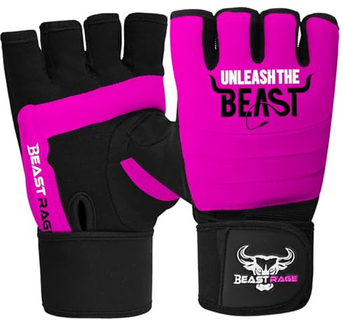 BEAST RAGE MMA Boxhandschuhe Karate Mitts Handschuhe für Männer und Frauen, Punch Bag Taekwondo Half Finger Kickboxing Sparring Martial Arts Boxing Training Gloves (Rosa, S)