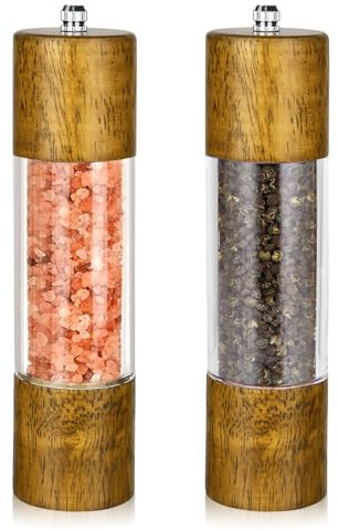 CTDMJ Macina sale e pepe in legno, set da 2 macinaspezie con macina in ceramica, pepe e macinasale, regolabile, macinasale, sale e spezie, 21,5 cm