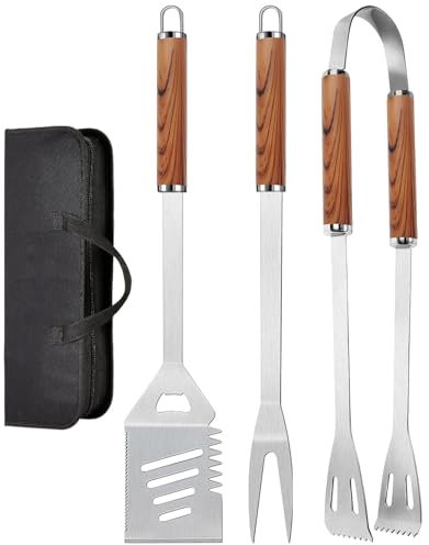 BBQ Tools Set, Heavy Duty 4-in-1 BBQ Utensil Set, Professional Stainless Steel Grill Accessories Barbecue Tool Set, Portable BBQ Kit with Storage Bag, Barbecue Utensils Gifts for Dad Men Women Camping