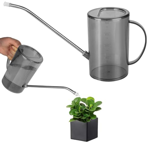 XCDMJ Vattenkanna för inomhusväxter med lång pip 1,0 l, växtvattenkanna, krukväxter, liten vattenkanna, vattenkanna bevattning av blommor, hus, utomhus och trädgård (grå)