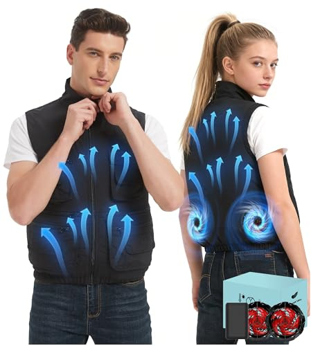 Lvkakmox 21V Cooling Fan Vest for Men and Women, With Max 12000 RPM 2 Fan & Up to 16 Hours Runtime 20000mAh Battery