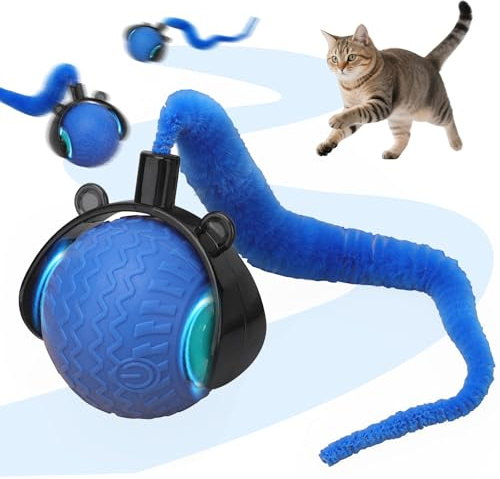 NGOKPYD Giochi Interattivo per Gatti, Palla Giocattolo Elettrica Intelligente per Cane Gatto con 3 Modalità e Coda Sostituibile, Gioco Intelligente per Esercizio e Divertimento dei Gatti cani - Blu