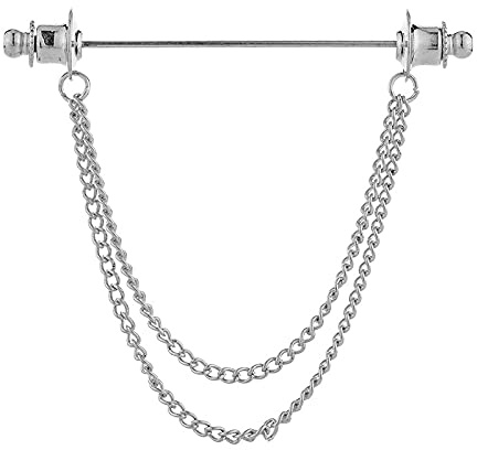 Chaîne en métal, épingle à pompon, chemise d’homme, épingle droite, broche, col blazer, boucle à col épingle, bout rond, double chaîne en argent
