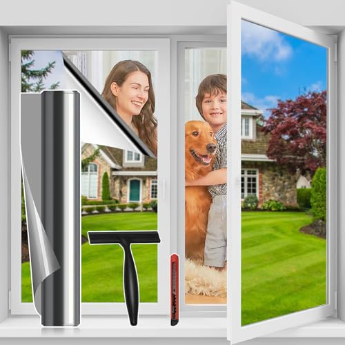 Niviy Vinilos para Cristales Efecto Espejo Vinilo Ventana Privacidad Anti UV Anti Calor Lamina Vinilo Ventana Estático Protección Solar UV para Puertas Cristal Dormitorio 105x200cm