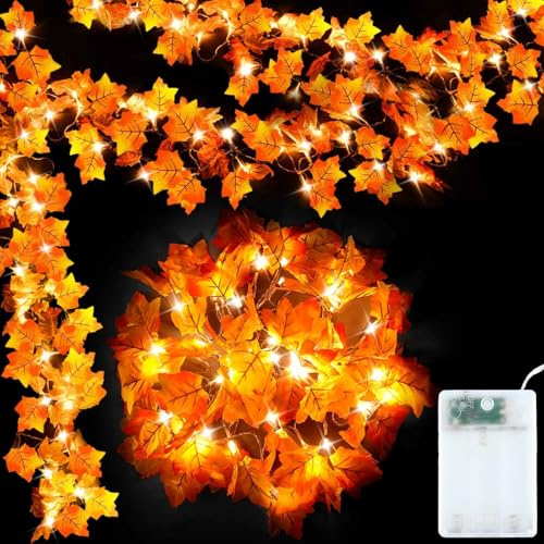 YUYWWAN Foglie di Acero Luci, 3 Metri 20 LED Catene Luminose di Foglia D'acero, Decorazioni Autunnali Luci, Ghirlanda Luminose LED per Feste Autunnali, Halloween, Ringraziamento Decorazioni