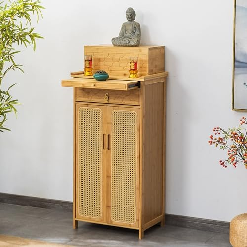 DSEWTEZXI Altare for la casa con cassetti, Tavolo for meditazione in stile retrò for chiese con mobiletto, Altare buddista for tempio, mobiletto, Candele, incensieri, statue di Buddha, offerte.